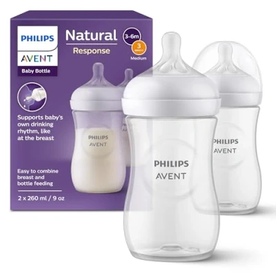Image of Philips Avent Natural Response Baby Bottle 2 x 260ml Milk for Newborns and Up, BPA Free, 1+ Months (Model SCY903/02)