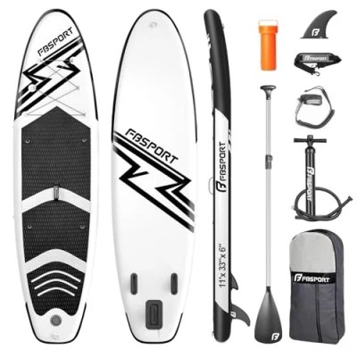 Image of FBSPORT Inflatable Stand Up Paddle Boards,SUP Board,6&quot; Thick Boarding,Paddling Board for Youth &amp; Adult,Surfboard,SUP with Adjustable Paddle/Backpack/Pump/Removable Fin (BlackWhite)