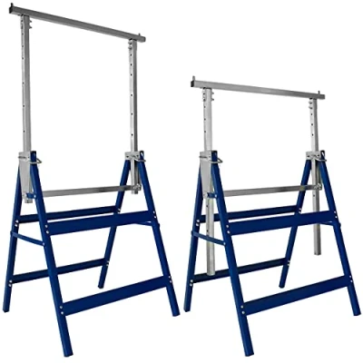 Image of DEUBA® 2x Telescopic Scaffolding Trestle 7 Fold Height Adjustable 400kg Load Capacity Metal Support Folding Heavy Duty Sawhorse Scaffold Work Bench Set of 2 Builders Trestles