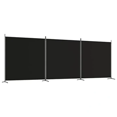 Image of &#039;vidaXL 3 Panel Room Divider in Black, Portable and Foldable Fabric Screen, Iron Frame, Versatile for Bedroom or Living Room, Blocks Sunlight Overall Size 525x180 cm