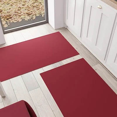 Image of PETTI Artigiani Italiani Kitchen Rug, Runner, Washable, Non Slip, Solid Colour 52 x 100 cm, Bordeaux, 100% Made in Italy