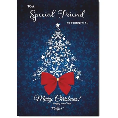 Image of doodlecards Special Friend Christmas Card Blue Abstract Tree Medium Size for with Plain Envelope