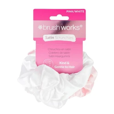 Image of Brushworks Pink &amp; White Satin Scrunchies (Pack of 4)