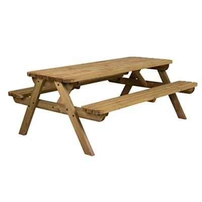 Image of Fortem Rounded Traditional Pub Style Bench Commercial Grade Wooden Garden Furniture (6ft, Rustic Brown)