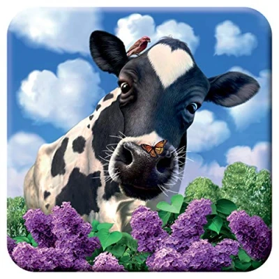 Image of 3D LiveLife Cork Coaster Curious Cow from Deluxebase. Lenticular Farm Coaster. Non slip drinks mat with original artwork licensed renowned artist, Jerry LoFaro