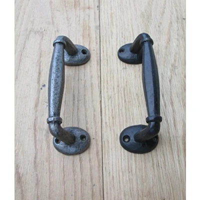 Image of IRONMONGERY WORLD® CAST Iron Offset Old Style Door GATE SHED Cupboard Pull Handle (Black Antique)