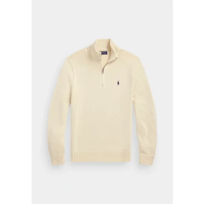 Image of Polo Ralph Lauren Cotton Quarter ZIP Sweater Jumper, Men&#039;s, Size: Medium, Beige