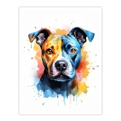 Image of Artery8 Staffordshire Bull Terrier Staffy Lovers Gift Watercolour Pet Portrait Painting Artwork Extra Large XL Wall Art Poster Print