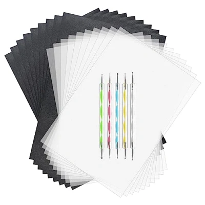 Image of ASTARON Carbon Paper Set, 150 Sheets Black Transfer Copy and Tracing with 5 Pieces Embossing Styluses Tools