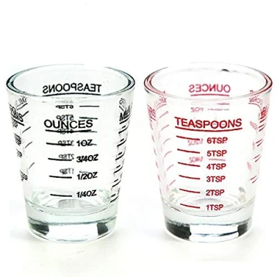 Image of Shot Glasses Measuring Cup Round Liquid Heavy Glass Espresso 1 OZ 4 Features 30ML (2Pack Black+red)