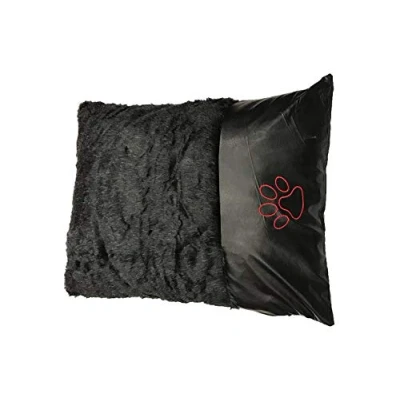 Image of Large Size Fleece Fur Dog Bed Outer Cover Only Soft Fluffy Pillow Leather Accent Washable Covers Removable Zipped Cushion (Size: 58cm x 80cm +4cm, Black Paw)
