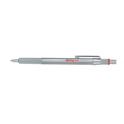 Image of rOtring 600 Ballpoint Pen Medium Point Black Ink Silver Metal Barrel with Non Slip Knurled Grip Refillable
