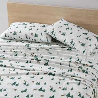 Image of Eddie Bauer Queen Sheet Set, Warm Breathable Cotton Flannel Bedding with Deep Pockets, Brushed for Extra Softness, Cozy Home Decor, Oeko Tex Certified (Deer Hollow, Queen)