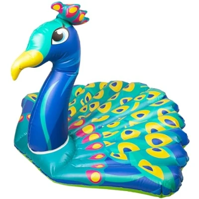 Image of Giant Inflatable Peacock Lounger for Adults 140cm x 105cm Beach &amp; Pool Float Ride On Sturdy PVC Vinyl with Repair Kit Included