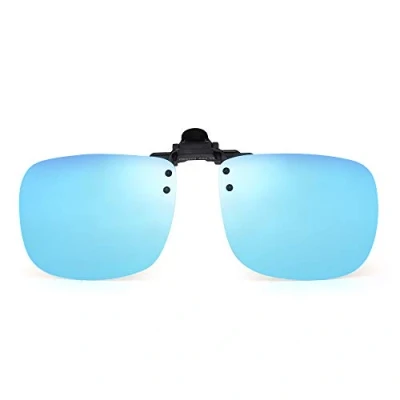 Image of JM Polarized Clip on Sunglasses Frameless Flip Up Lens for Prescription Glasses Mirror Blue