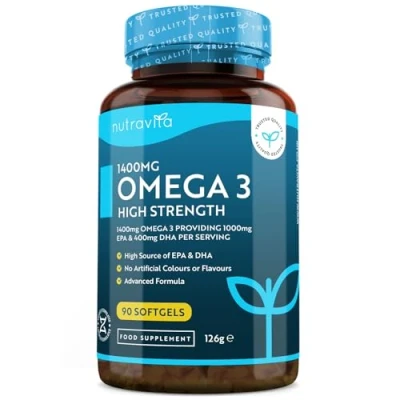 Image of Highest Strength Omega 3 Fish Oil 2000mg Providing 1000mg EPA &amp; 400mg DHA per Serving Sustainably Sourced Contaminant Free Made in The UK by Nutravita