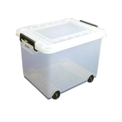 Image of Araven 91183 Food Storage Box, Lid with Wheels and Colour Clips, 50 L, 530 mm x 396 379