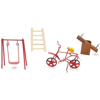 Image of Toyland® Fairy/Dolls House Accessory Set 4 Piece Playtime Bicycle, Swing, See Saw &amp; Ladders