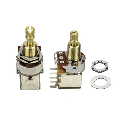 Image of FLEOR 2PCS A250K Push Bounce Switch Potentiometer Audio Taper Pot Long Split Copper Shaft for Electric Guitar Bass Volume/Tone Controls