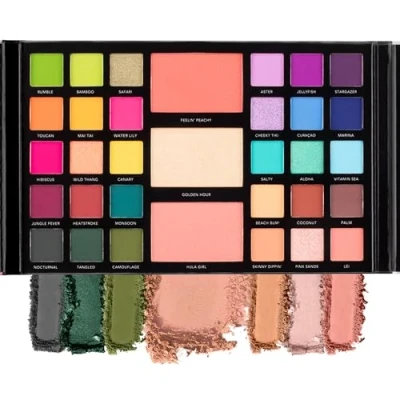 Image of LaRoc PRO x Saskia Lost In Paradise Hybrid Eyeshadow Palette/Makeup Palette Bold Buttery Matte, Foil Pigment, Highlighter makeup, Shimmer Blush, Makeup Mirror. Make Up Gift Set