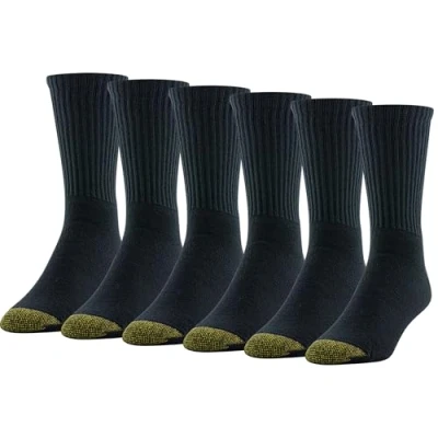 Image of Gold Toe Men&#039;s Cotton Short Crew Athletic Socks, 6 pairs Black, L UK, 12.5