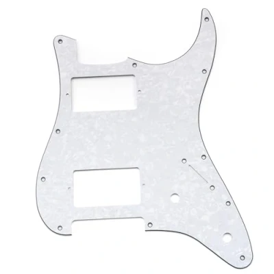Image of Musiclily Pro 11 Holes ST HH Guitar Pickguard with Covered Humbucker 2 Pot Layout for Fender Squier Strat Style Electric Guitar, 4ply White Pearl
