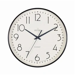 Image of Acctim Earl Wall Clock Non Ticking Sweep Retro Design Quartz Black 25cm
