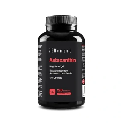 Image of Astaxanthin, 4mg with Omega 3, 120 Softgels Natural Source Powerful antioxidant 100% Ingredients, Additives Free, Soy Non GMO, GMP Zenement