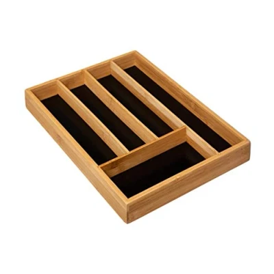Image of VITA PERFETTA Bamboo Cutlery Organizer 5 Compartments Kitchen Drawer Durable Eco Friendly (34 x 25 4 cm)