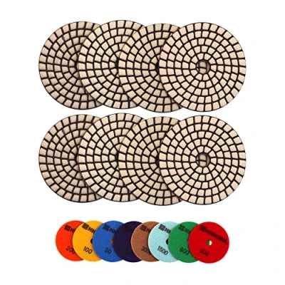 Image of HIGHDRIL Dry Diamond Polishing Pad 8PCS (#30 3000) 100MM Sanding Pads for Granite Stone Marble Floor Grinder Polish Kit Drill, Grinder, Polisher
