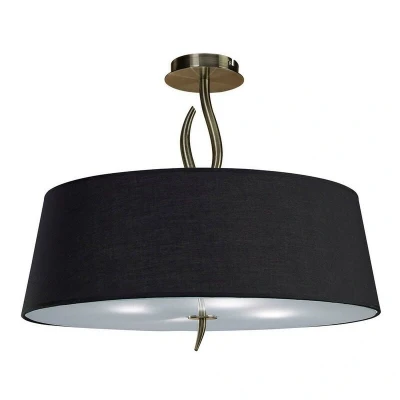 Image of Ninette Semi Flush 4 Light E27, Antique Brass With Black Shade