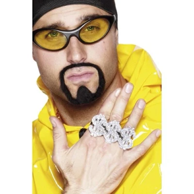 Image of Smiffys 3 in 1 Dollar Rapper Ring, Silver , 1970&#039;s Disco Fancy Dress, 1970s Dress Up Jewellery
