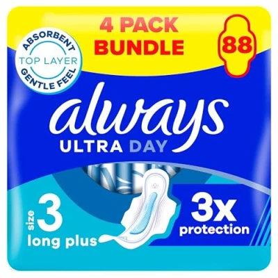 Image of Always Ultra Sanitary Towels/Pads with Wings, Day &amp; Night Size 3, Thin, 88 Towels (22 x 4 Packs), Super Saving Box, Odour Neutraliser, Absorbent Core