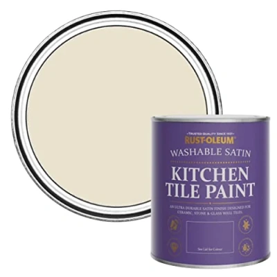 Image of Rust Oleum Beige water resistant Kitchen Tile Paint in Satin Finish Longsands 750ml