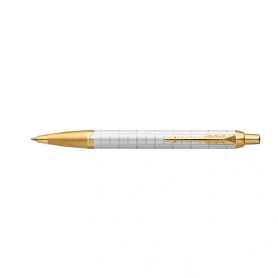 Image of Parker IM Ballpoint Pen Premium Pearl Lacquer with Gold Trim Medium Point Blue Ink Refill Gift Box