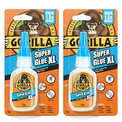 Image of Gorilla Super Glue XL 25g (2 Pack) All Purpose Adhesive, Fast Setting &amp; Impact Tough with Anti Clog Cap