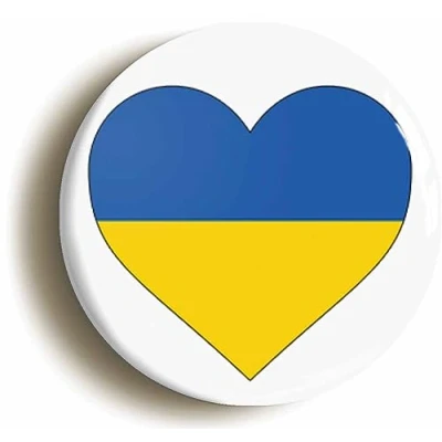 Image of Ozorath UKRAINE UKRAINIAN FLAG HEART BUTTON BADGE (1inch / 25mm diameter)