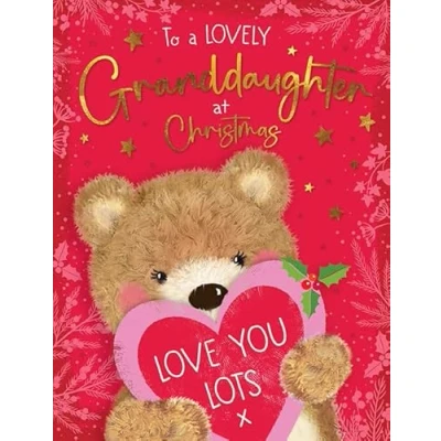 Image of Piccadilly Greetings Christmas Card To a Lovely Granddaughter Heart bear 8 x 6 inches