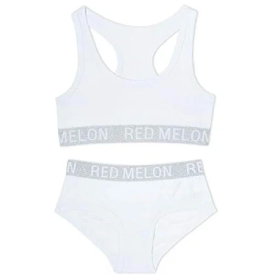Image of Girls Crop Top Bra Knicker Set Brief Cotton Rich Plain Size 7 1 3 Years (White Glitter, 8 Years)