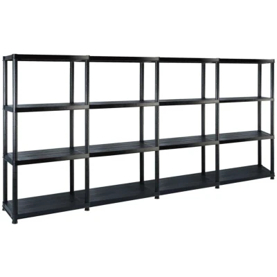Image of vidaXL Storage Shelf 4 Tier Black 244x30.5x130 cm Plastic