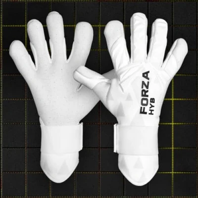 Image of FORZA HYB Goalkeeper Gloves Elite Hybrid Cut with Rubber Inject &amp; Latex Wrap Optional Wrist Strap, Available in White/Black [Sizes 4 11] (White, Size 5 (8 9 Years))