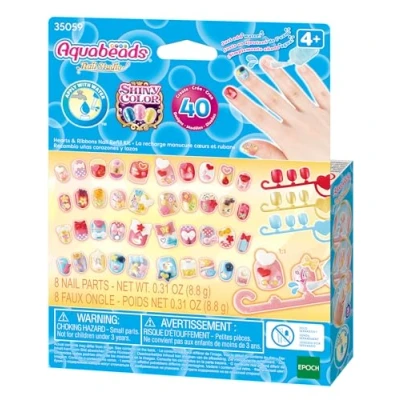 Image of Aquabeads 35059 ANS Hearts &amp; Ribbons Nail Refill Kit, Multicolor