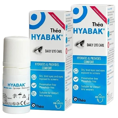 Image of 2 x Hyabak Eye Drops Moisturising &amp; Refreshing Gentle and Long Lasting Relief From Screen Use Contact Lens Wearers Preservative Free Pack of 10ml (600 Drops)