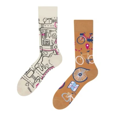 Image of Dedoles Unisex Socks for Women, Men &amp; Kids Cotton Funny Designs Football Bicycle Horses Plants Firefighter Gift Mismatched, Design: City Bike, Colour: Beige, Size: 3 5 M / 2 4,5 W UK