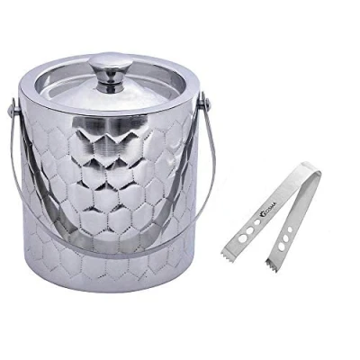 Image of Kosma Limited Edition Designer Double Wall Ice Bucket Stainless Steel with Tong 1.5 Litre Cube Buckets