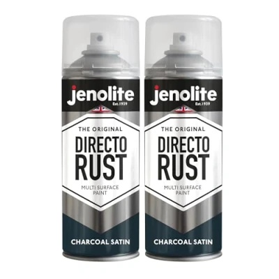 Image of JENOLITE Directorust Spray Paint Satin Finish CHARCOAL GREY 2 x 400ml Direct To Rust for Metal All In One Multi Surface Metal, Wood, Plastic, Ceramic RAL 7016
