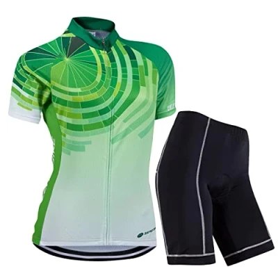 Image of Women&#039;s Short Sleeve Breathable Cycling Jersey Set, Quick Dry Biking Shirt with 3D Cushion Shorts Padded Pants (Green Lemon, S)