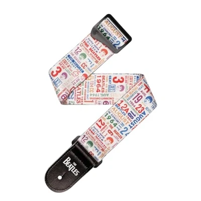 Image of D&#039;Addario Beatles Guitar Strap 1965 Tour, Ticket Stubs Electric, Acoustic, Acoustic Electric &amp; Bass Multicolour, Vegan friendly Synthetic Material, Vintage Modern Style