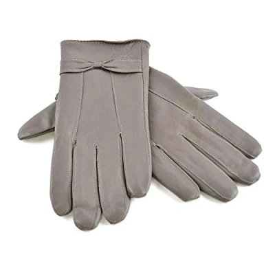 Image of Ladies Genuine Leather Gloves Fleece Lined Warm Winter thermal Driving S/M M/L (Grey, S/M)