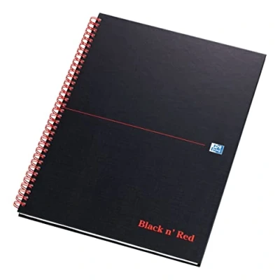 Image of Oxford Black n&#039; Red A4 140 Pages Wirebound Hard Back Ruled and Perforated Notebook Matte (Pack of 5)